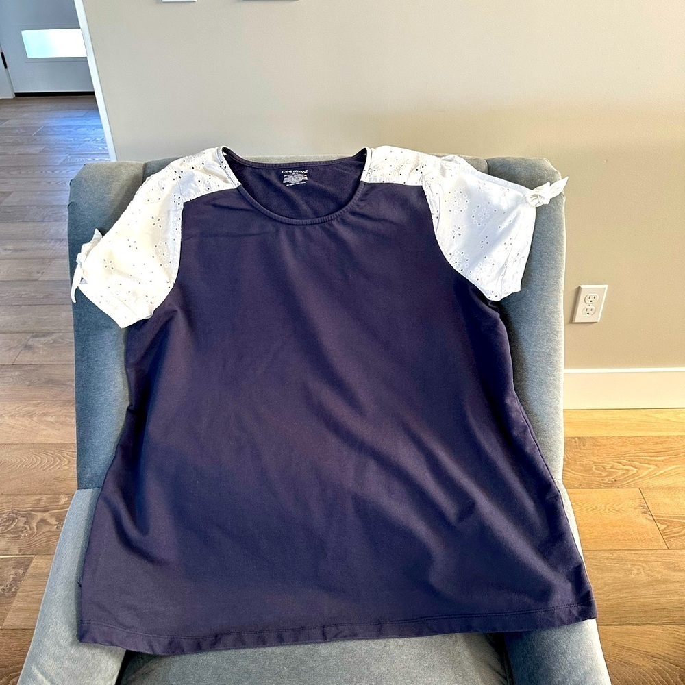Lane Bryant Navy and White Mixed Media Short Sleeve Top Size 18/20
